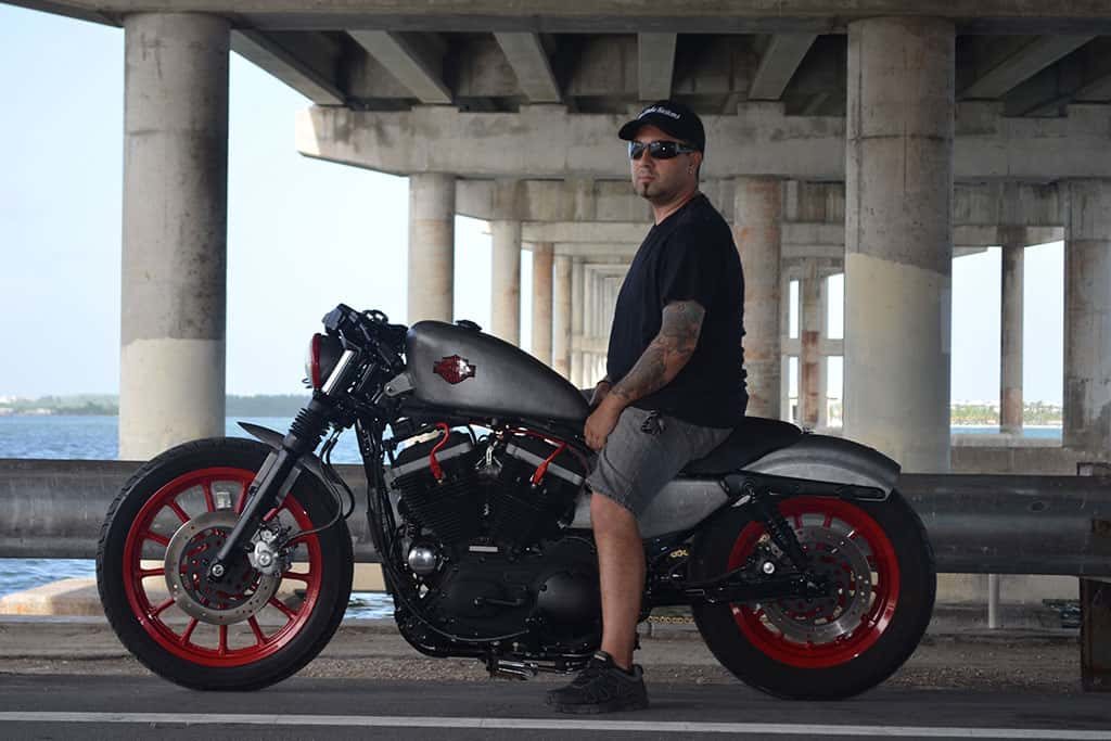 Fran Manen in Miami with one of his custom motorcycles